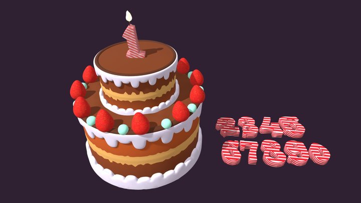 Cake chocolate and strawberries, 3D Model