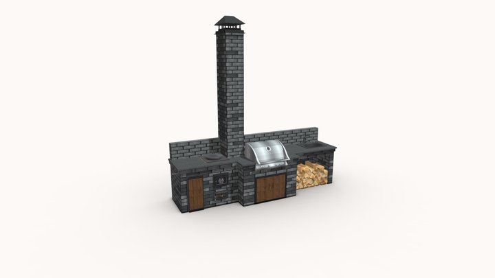 Газовый гриль с казаном 3D Model