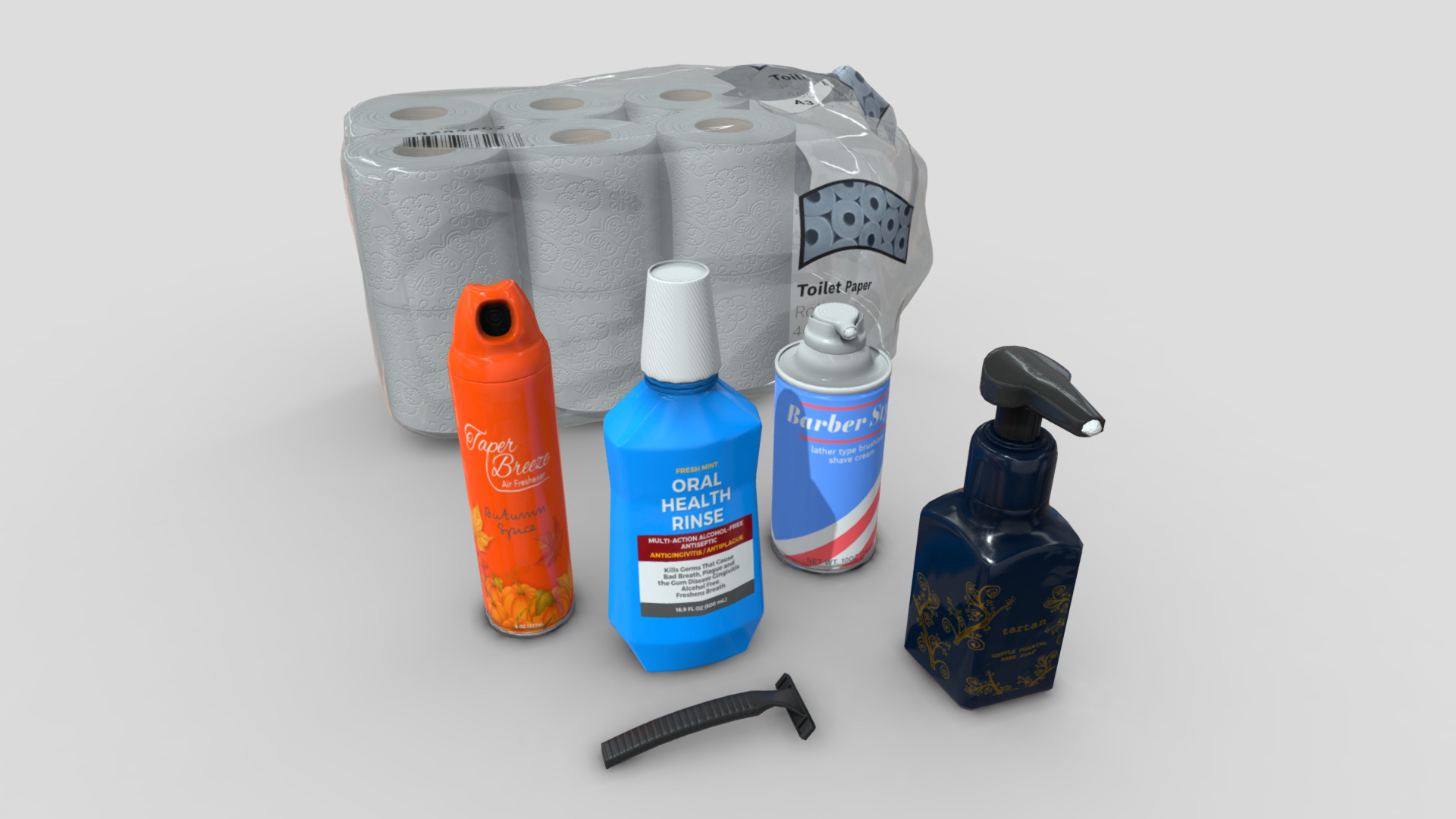 3D model Toiletries - This is a 3D model of the Toiletries. The 3D model is about a group of bottles and a bag.