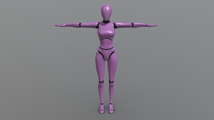 XX Pink Metal Bot Costume  RIG (T-Pose) 3D Model