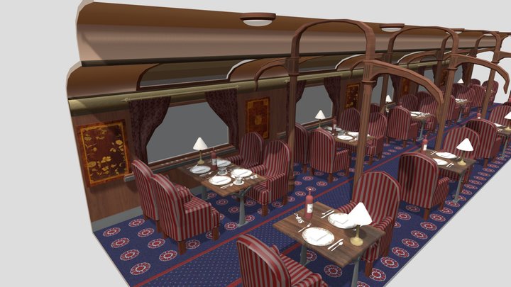 Train Luxury Dining Car 3D Model