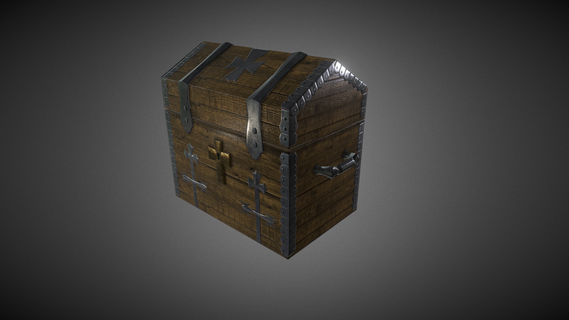 3D model Medieval chest - This is a 3D model of the Medieval chest. The 3D model is about a wooden box with a metal frame.