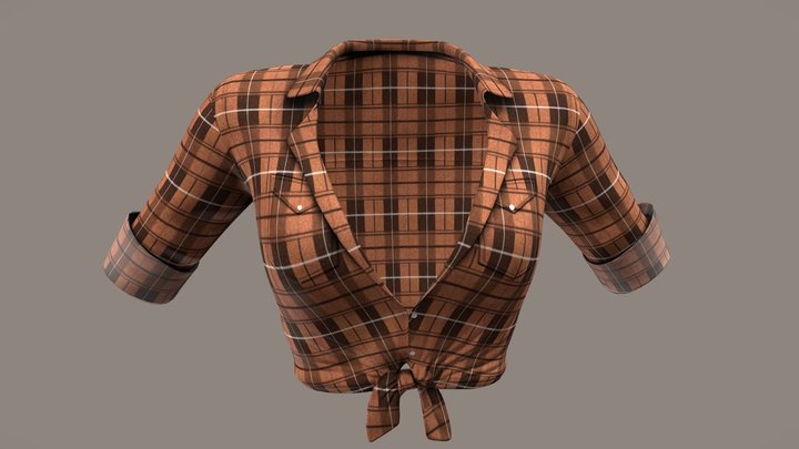 Female Knot Tie Front Flannel Crop Shirt 3D Model