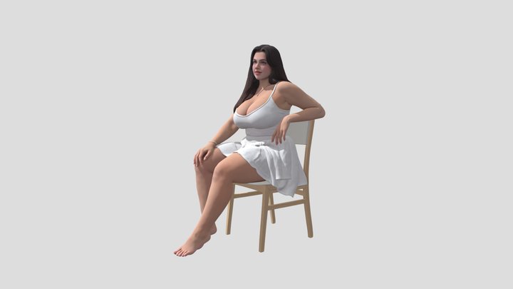Girl in a white dress sitting down 3D Model