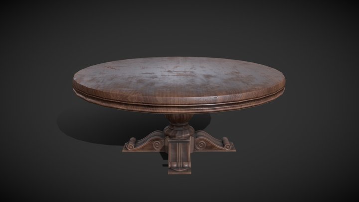 Old Round Vintage Table low poly 3D Model