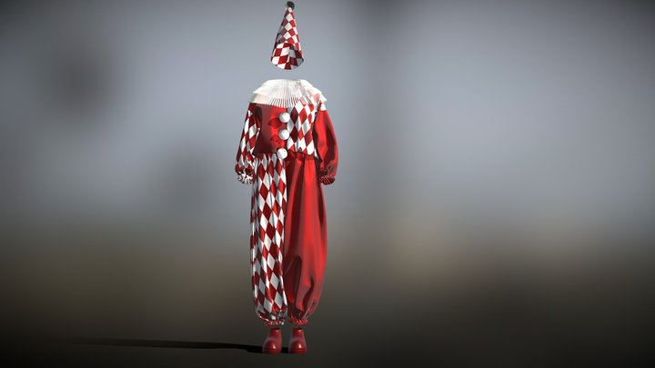 Black-White and Red-White Clown Costume Set 3D Model