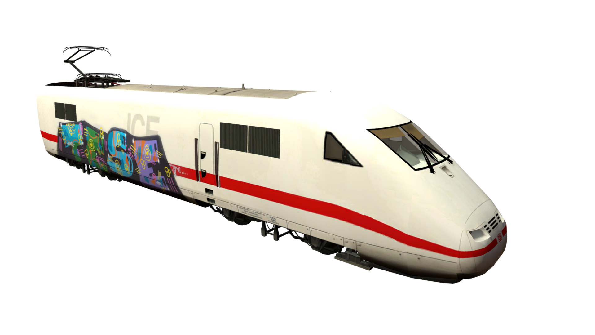 3D model DB ICE 1 – Triebkopf – Grafitti - This is a 3D model of the DB ICE 1 - Triebkopf - Grafitti. The 3D model is about a white and red train.