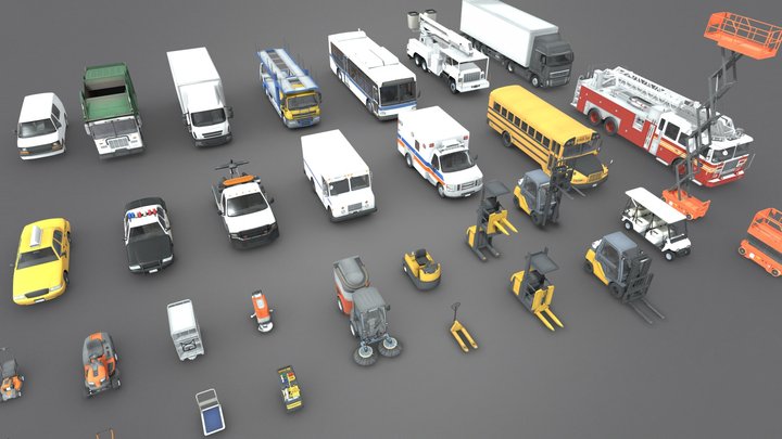 29 Cars, Trucks and Vehicles 3D Model