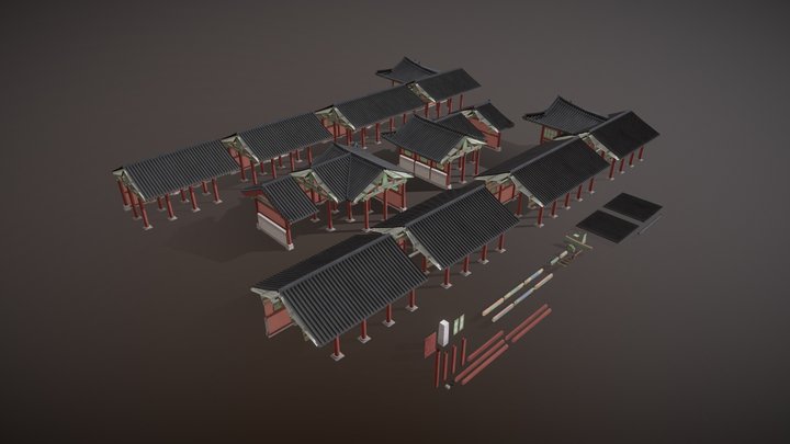 Korea Gyeongbokgung Haenggak(Corridor) Module 3D Model