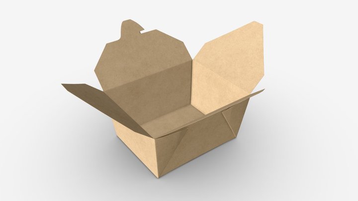 Kraft paper take-away container open 3D Model