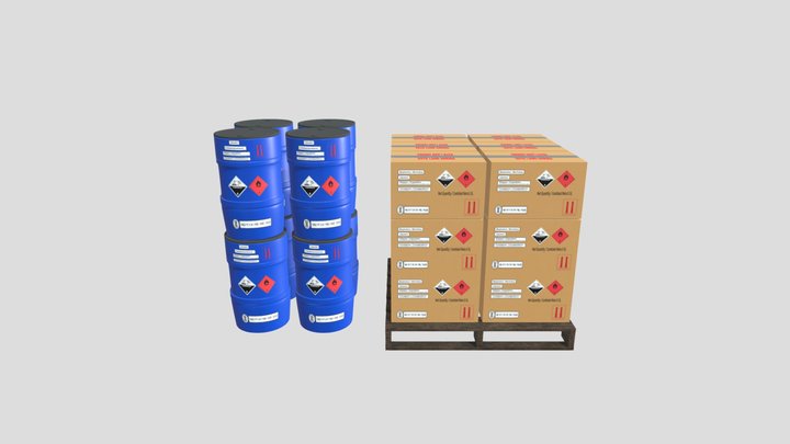 Dangerous goods Box and Barrels 3D Model