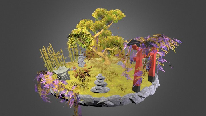 Low Poly Bonsai Garden 3D Model