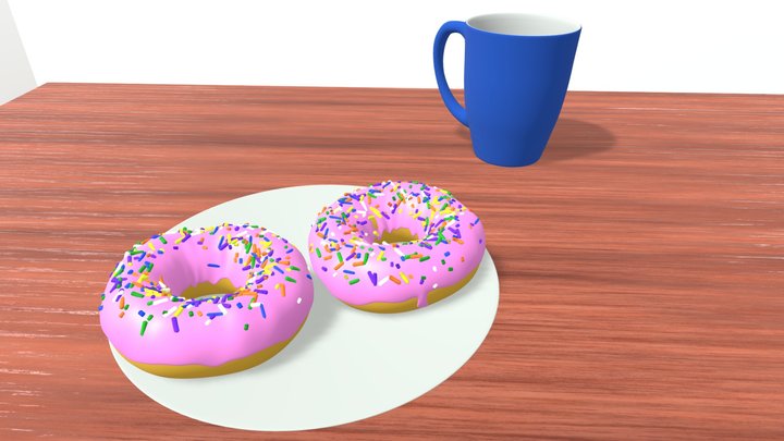 Donuts, Mug and Plate 3D Model