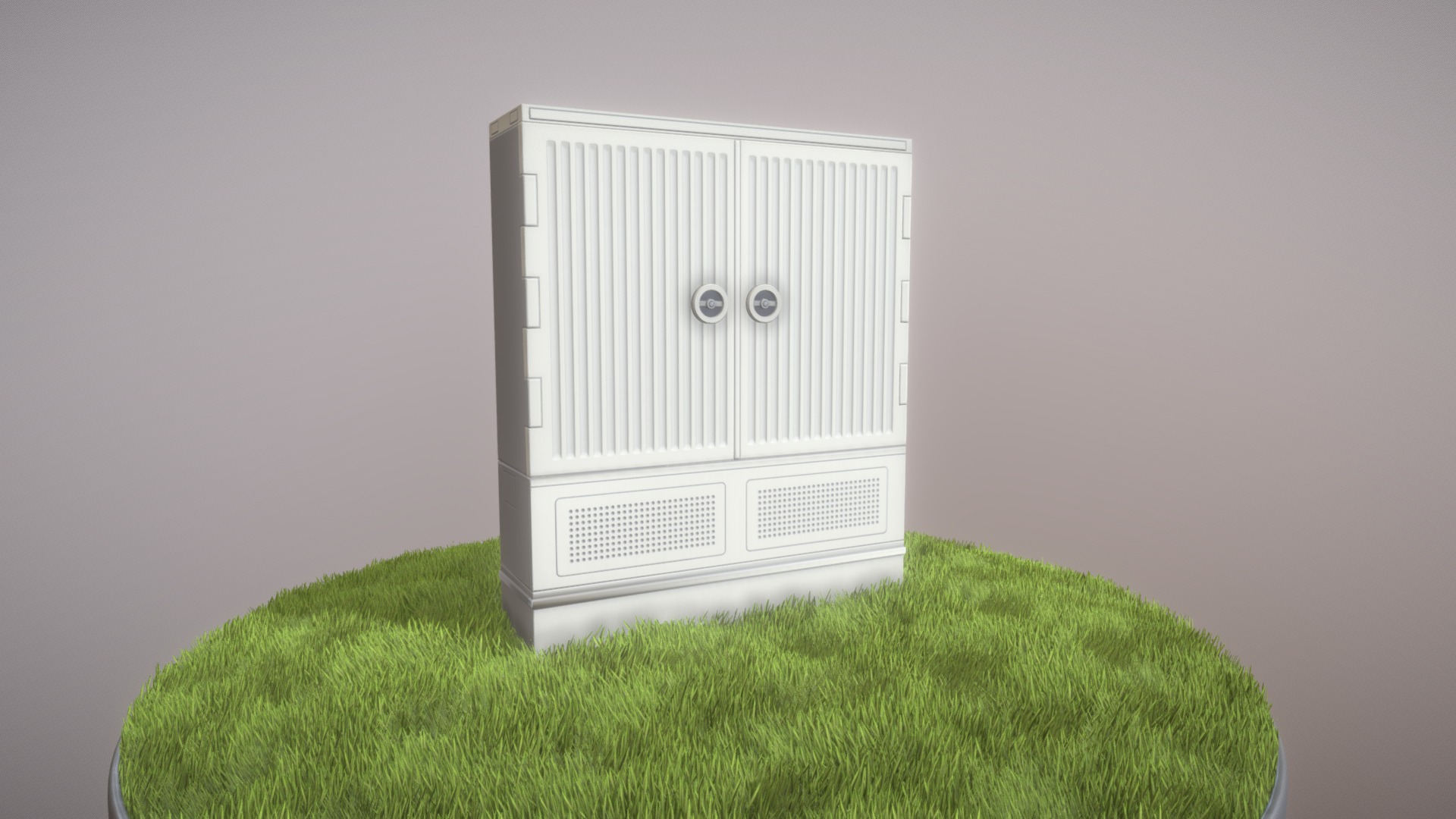 3D model Cable Distribution Cabinet 19 - This is a 3D model of the Cable Distribution Cabinet 19. The 3D model is about a white rectangular object on a green surface.