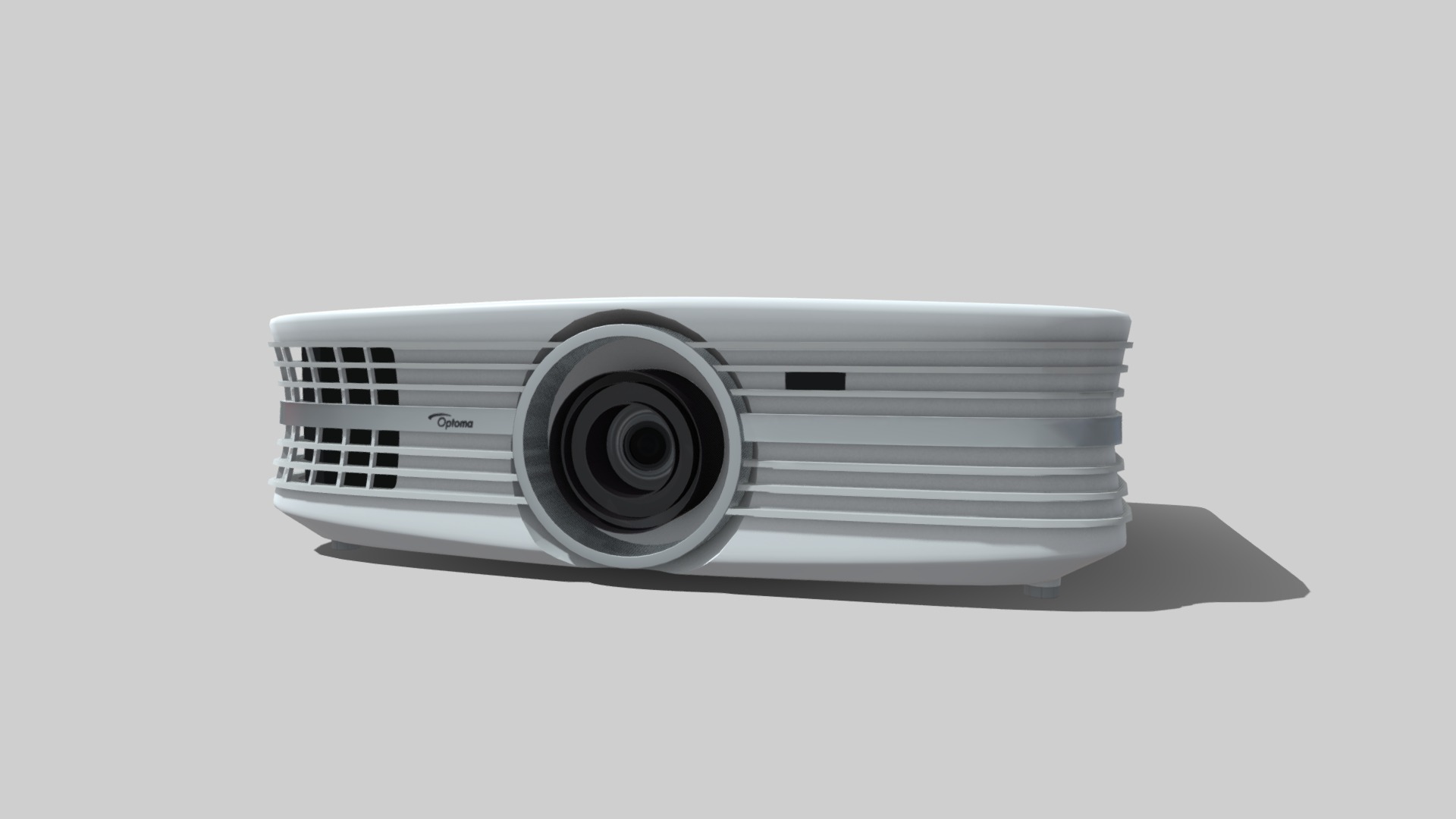 3D model Projector – Optoma DLP 4K - This is a 3D model of the Projector - Optoma DLP 4K. The 3D model is about a white and silver camera.