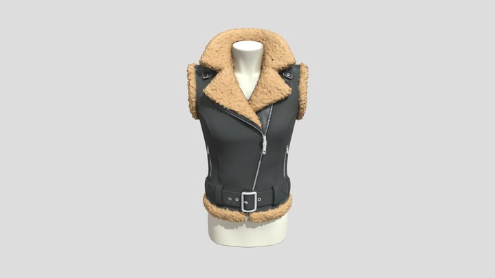 Black Sleeveless Aviator Jacket 3D Model
