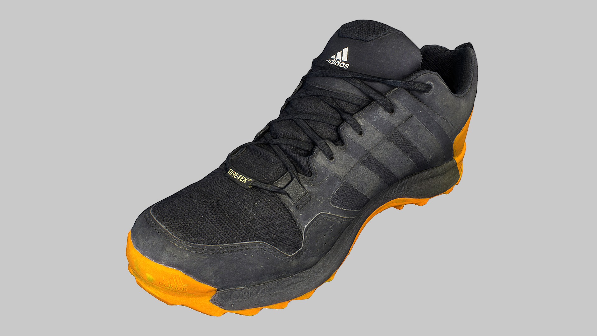 3D model Adidas sneaker shoe 3D model (low-poly) - This is a 3D model of the Adidas sneaker shoe 3D model (low-poly). The 3D model is about a black and yellow shoe.