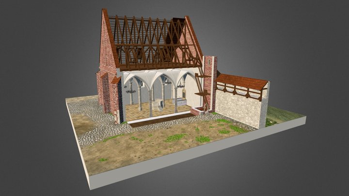 Stara Synagoga około 1500 roku - przekrój. 3D Model