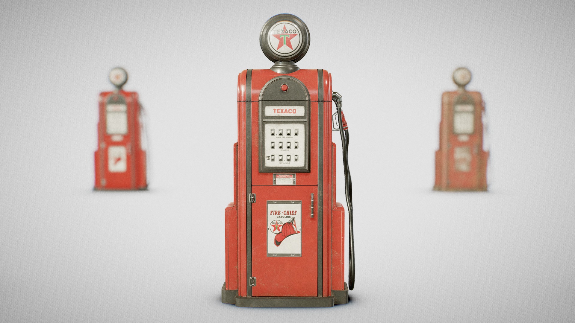 3D model Gas Pump – Texaco 60’s (Clean, Used and Dirty) - This is a 3D model of the Gas Pump - Texaco 60's (Clean, Used and Dirty). The 3D model is about a red and silver telephone.