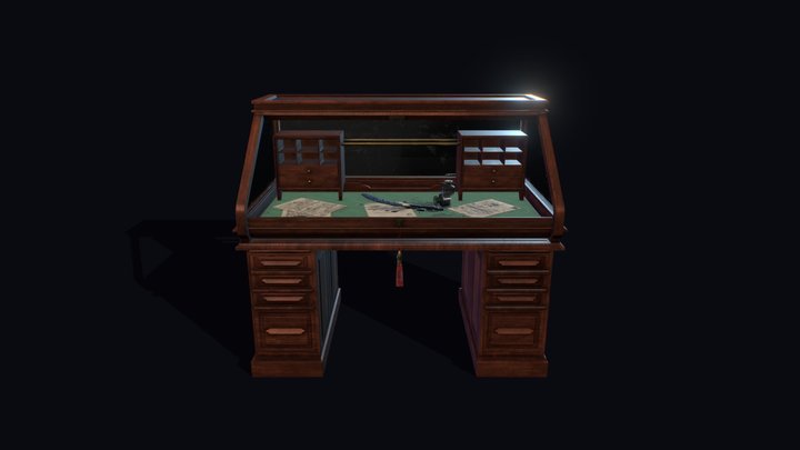 19th Century Roll-Top Desk 3D Model