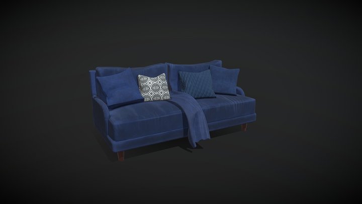 living room blue sofa 3D Model