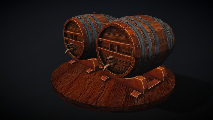 Stylised Wine Barrels 3D Model