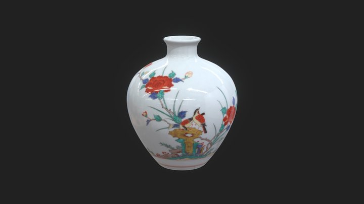 錦 牡丹鳥文（細口）花瓶 3D Model