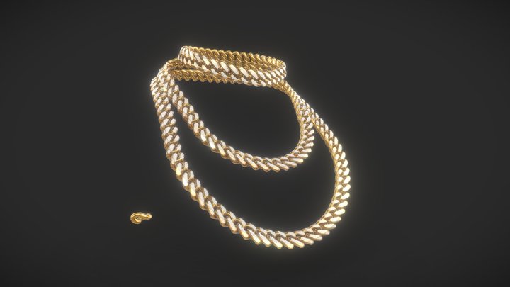 Cuban Link - 14mm Diamond Gold Necklace Set 3D Model