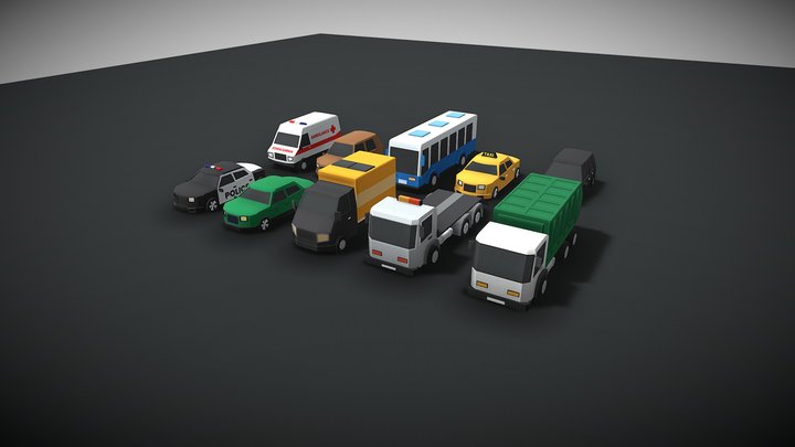 10 Lowpoly Cars 3D Model
