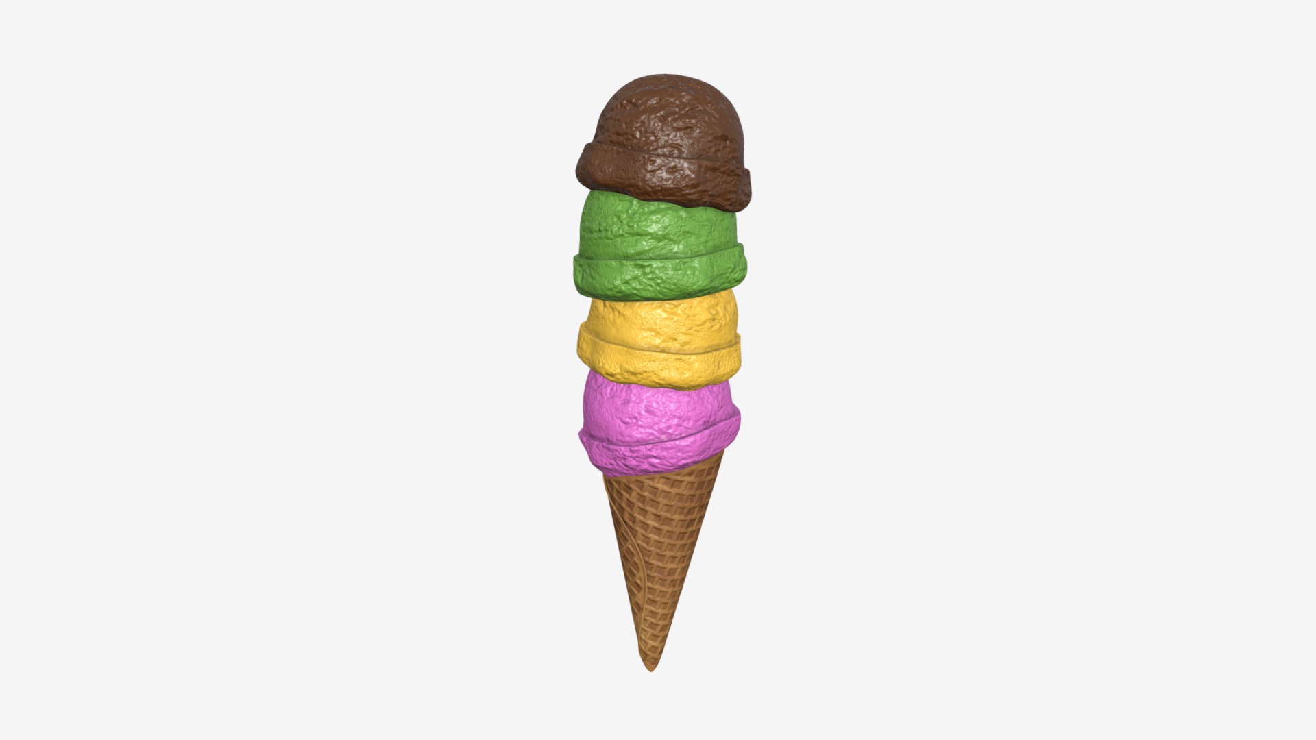 3D model Ice cream balls in waffle cone - This is a 3D model of the Ice cream balls in waffle cone. The 3D model is about a close-up of a ice cream cone.