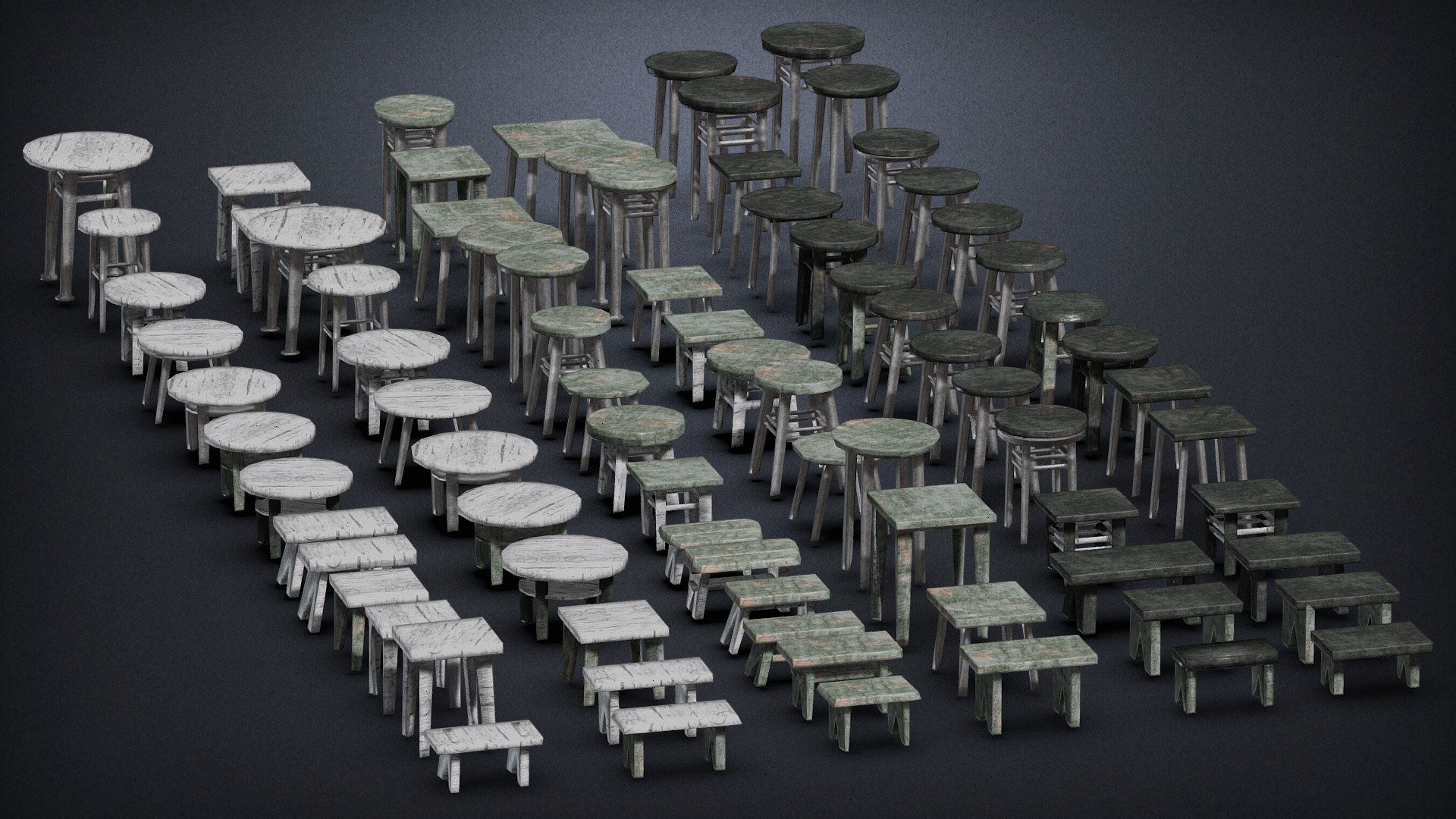 Wooden Stools, Tabourets, Chairs Modular Pack — Sketchfab embed 3D viewer
