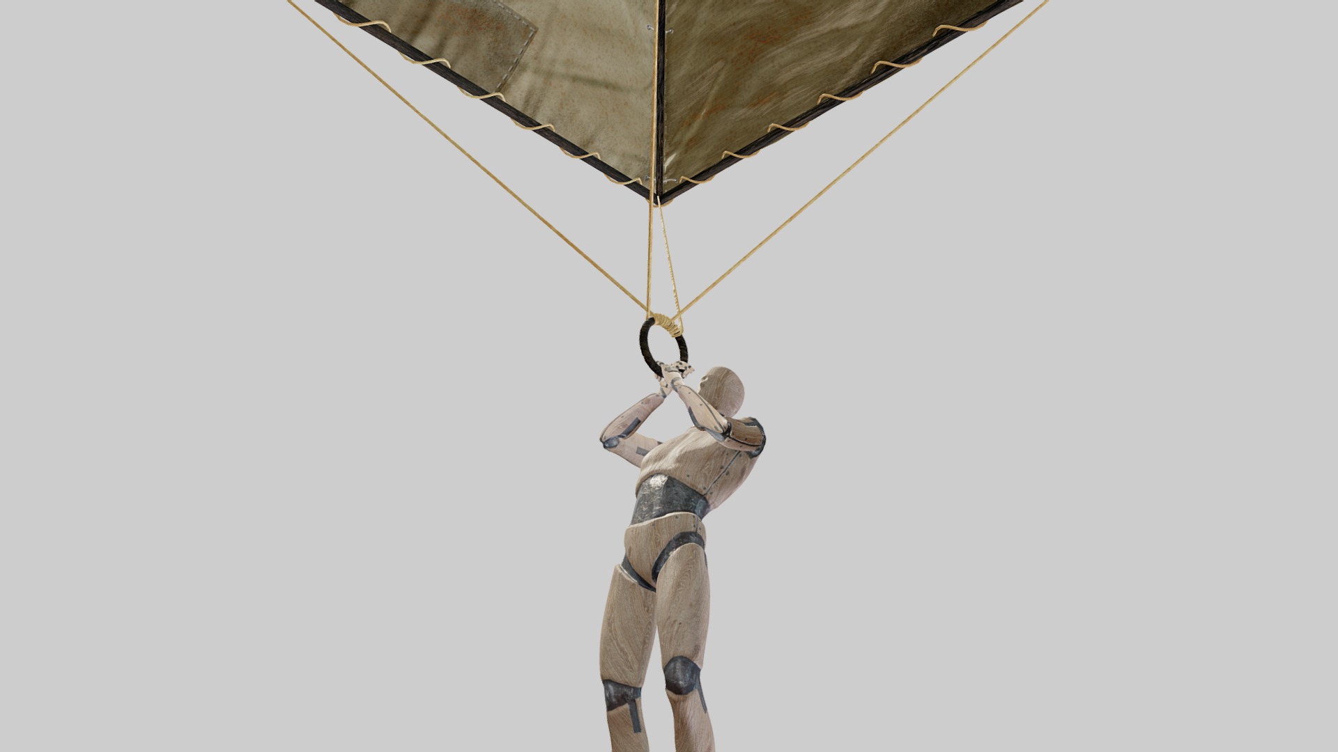 3D model Leonardo da Vinci – Paracadute - This is a 3D model of the Leonardo da Vinci - Paracadute. The 3D model is about a person holding a parachute.