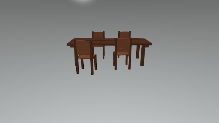 Wooden table and chairs 3D Model