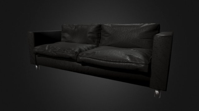 Black leather sofa 3D Model