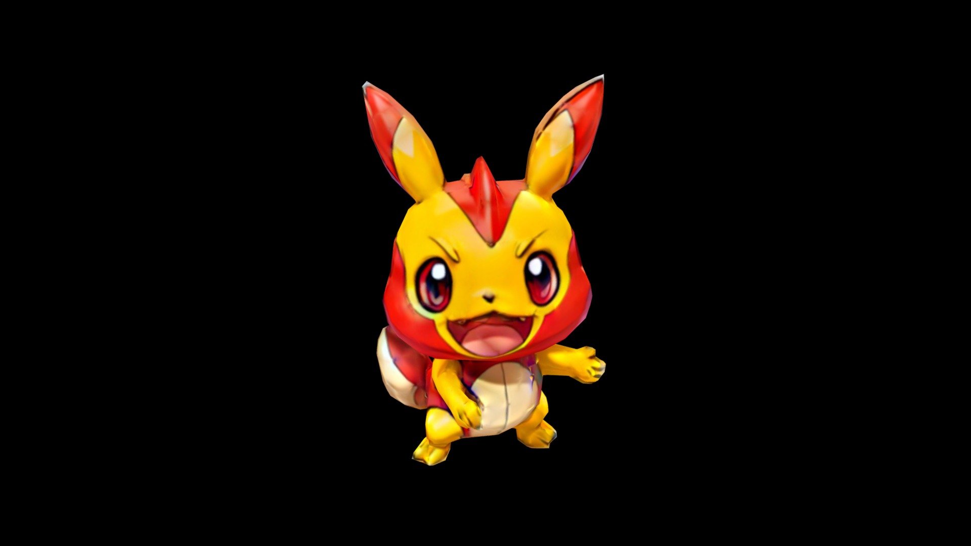 A cheerful cartoon fire-red Pichu wearing a red - Download Free 3D ...