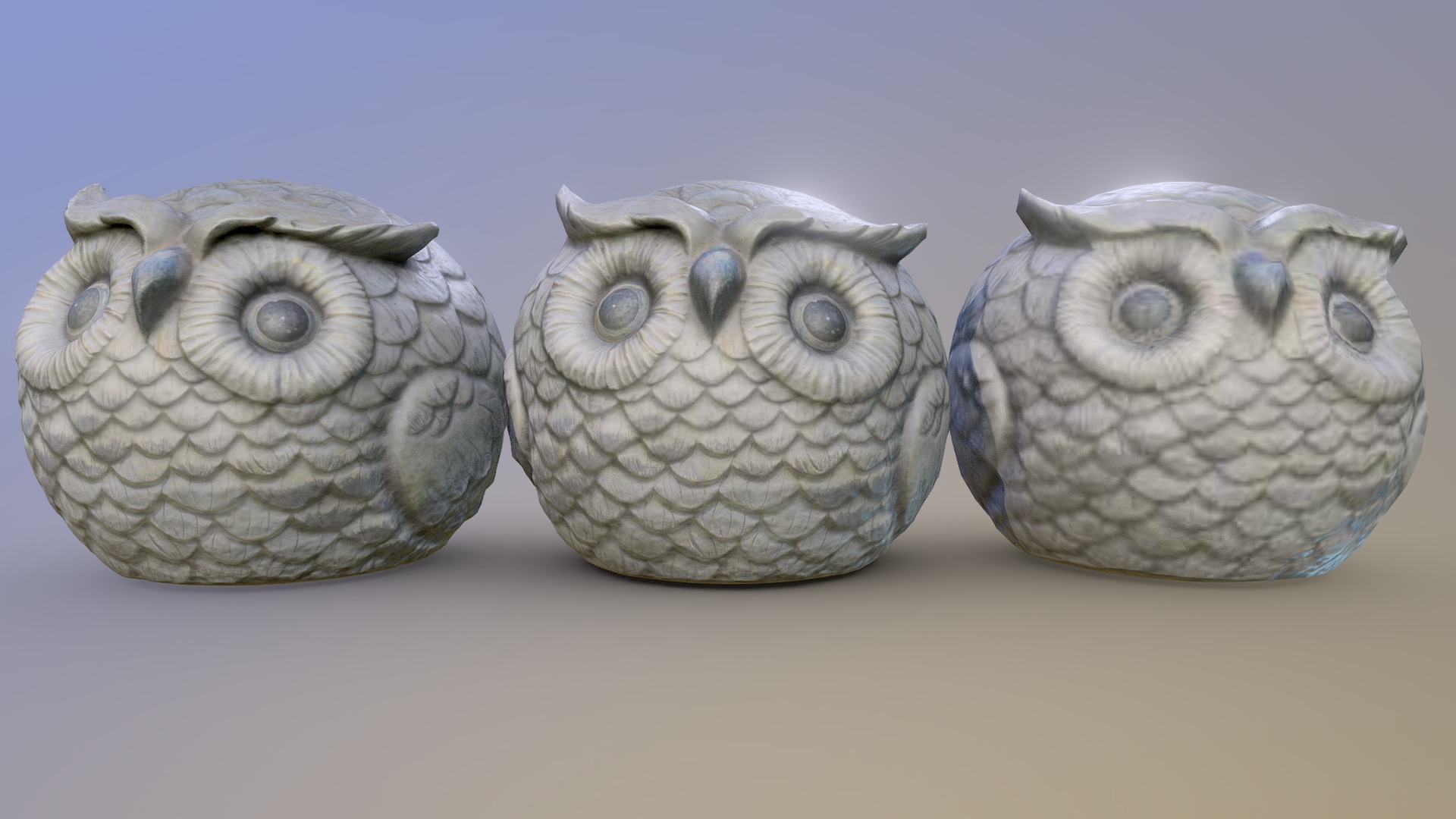 3D model Owl Decor Photogrammetry - This is a 3D model of the Owl Decor Photogrammetry. The 3D model is about a group of clay heads.