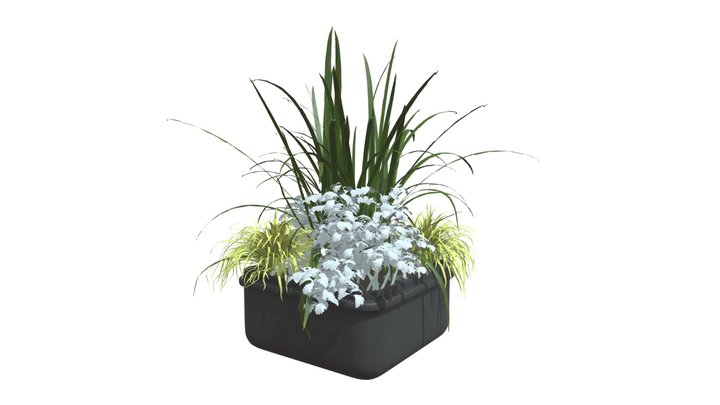 Street Planter with Vibrant Flowers 3D Model