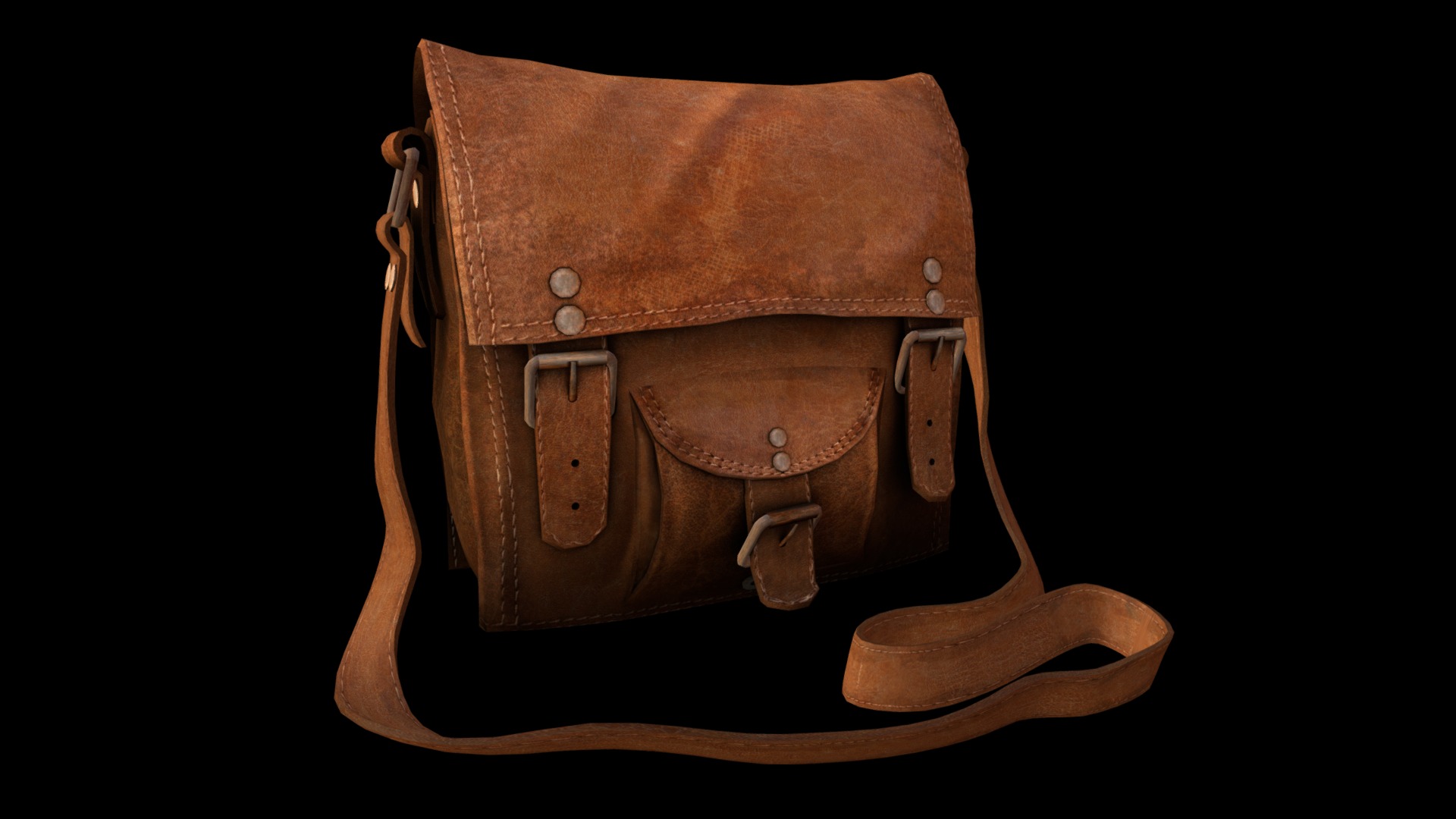 3D model Old Leather Bag - This is a 3D model of the Old Leather Bag. The 3D model is about a brown leather purse.