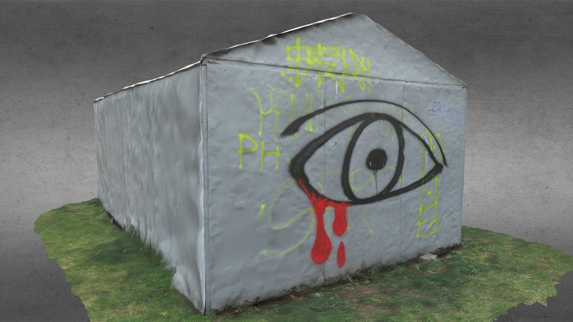 3D model Metal Garage with grafitti - This is a 3D model of the Metal Garage with grafitti. The 3D model is about a concrete wall with graffiti.
