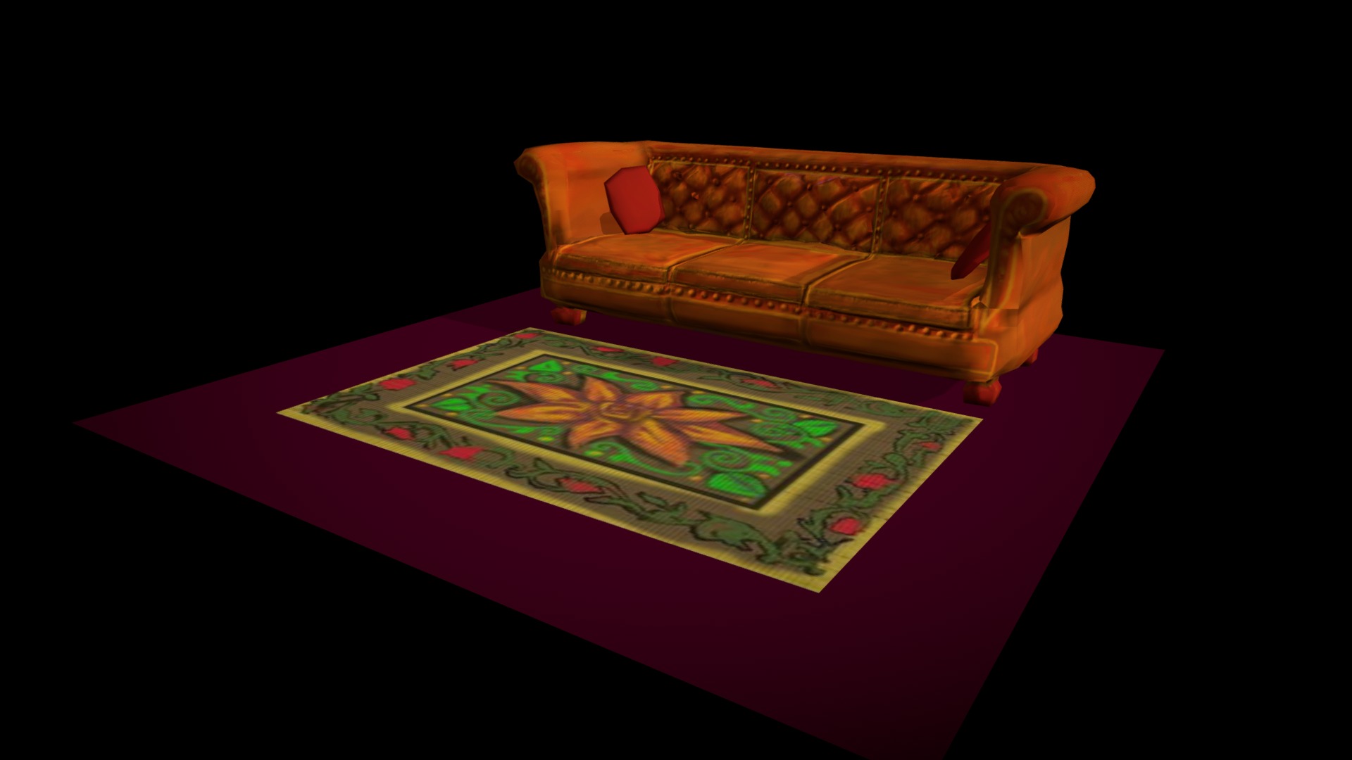 3D model couch and rug - This is a 3D model of the couch and rug. The 3D model is about a couch with a pillow.