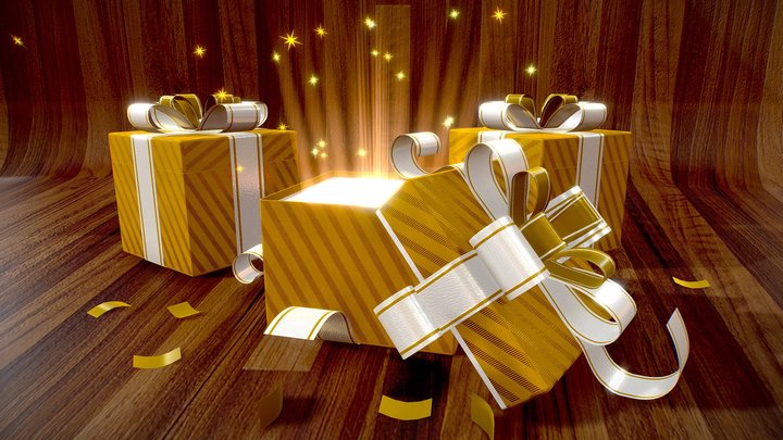 Magic golden gift boxes + Maya File (V-Ray) 3D Model