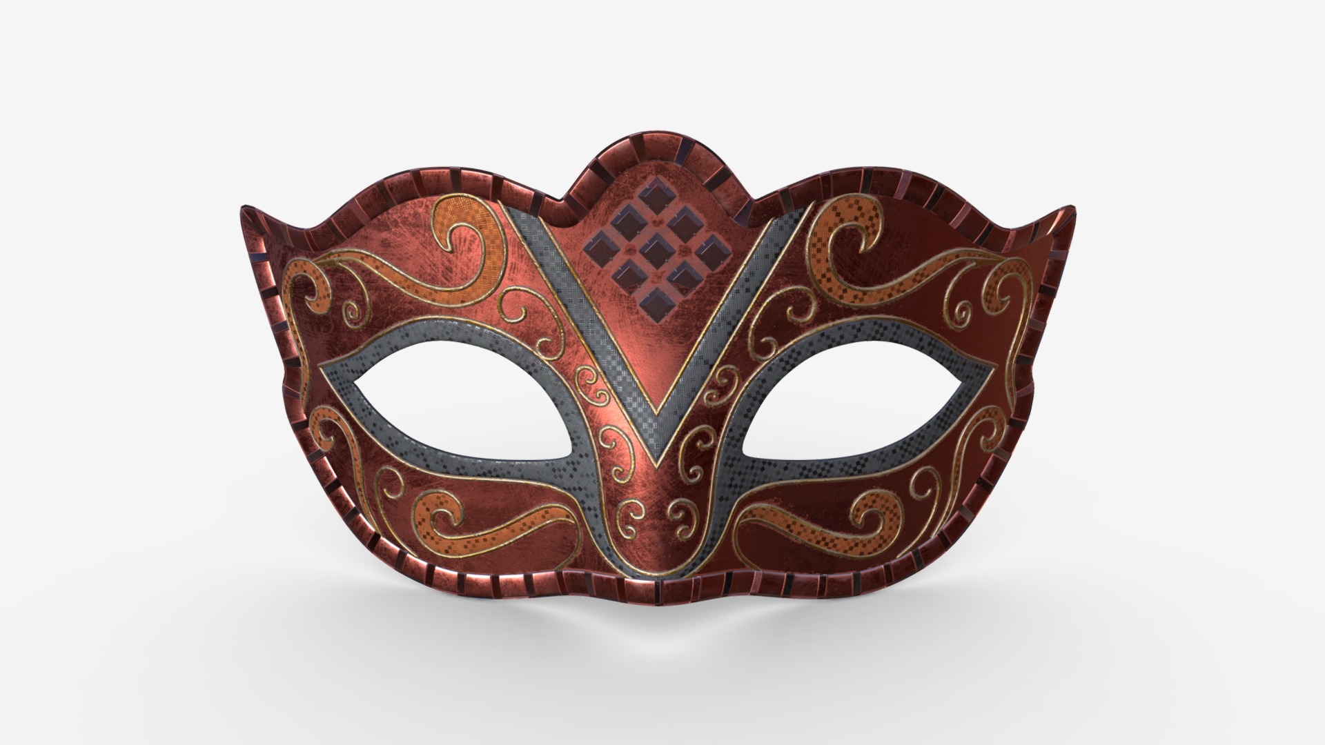 3D model Carnival mask decorated - This is a 3D model of the Carnival mask decorated. The 3D model is about a red and gold snake.