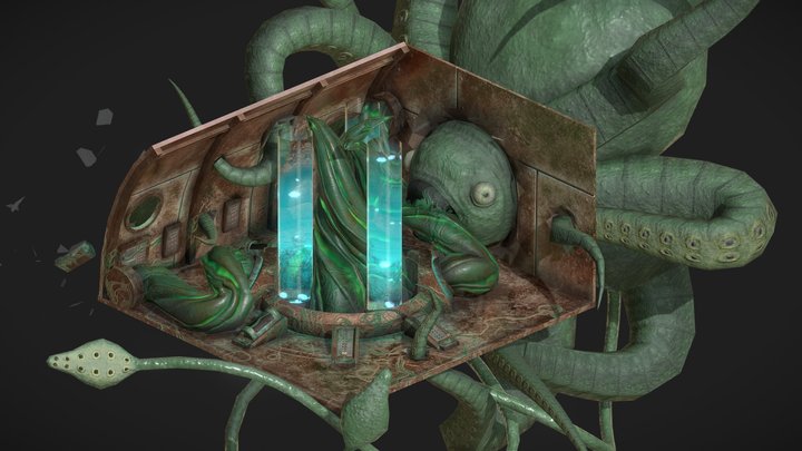 Space squid Escape pod room attack 3D Model