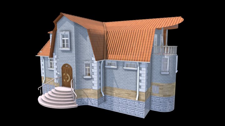 Attic House with Plinth 3D Model