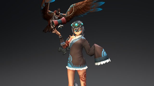 Girl and bird 3D Model