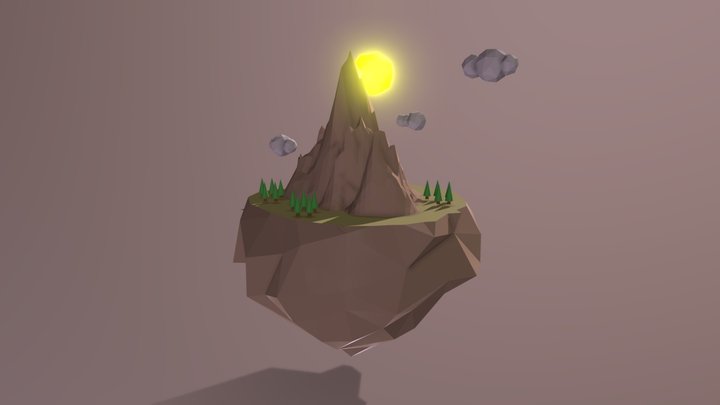 low poly floating mountain 3D Model