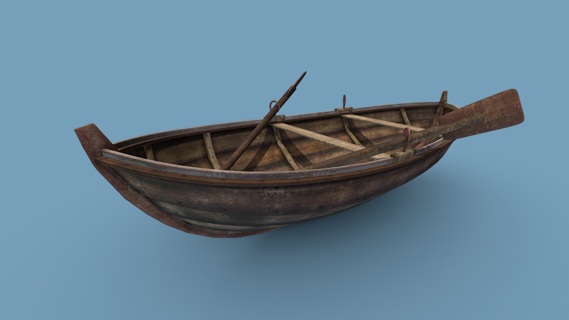 3D model Boat - This is a 3D model of the Boat. The 3D model is about a wooden boat on a blue background.