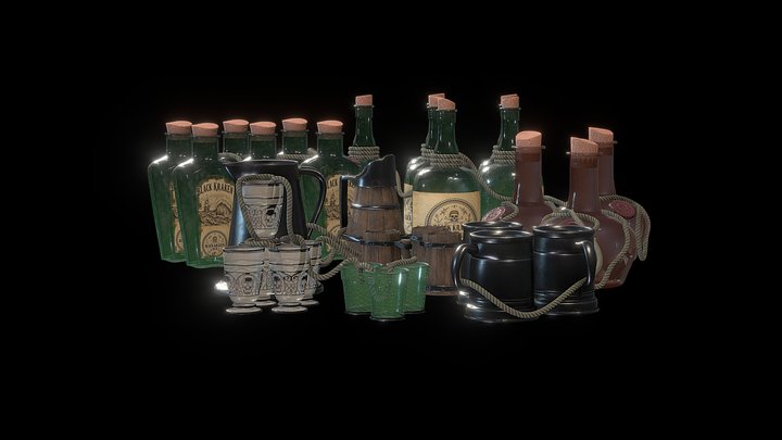 Pirate - Bottles, Glasses, Jugs & Tankards 3D 3D Model