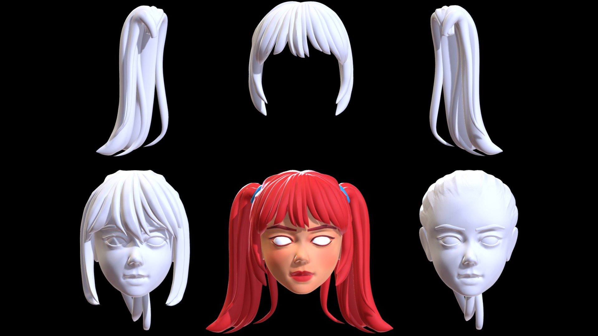 Female Anime Hairstyle Collection | 3D model