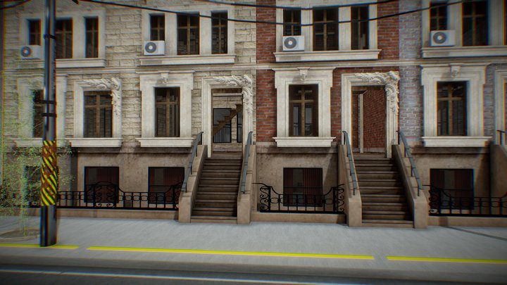 New York Enter able Apartment Block - Game Ready 3D Model